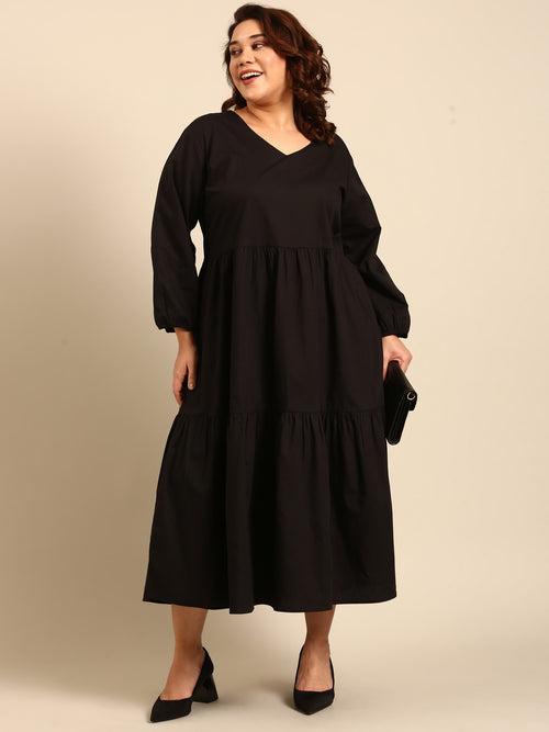 Solid Black Tier Dress