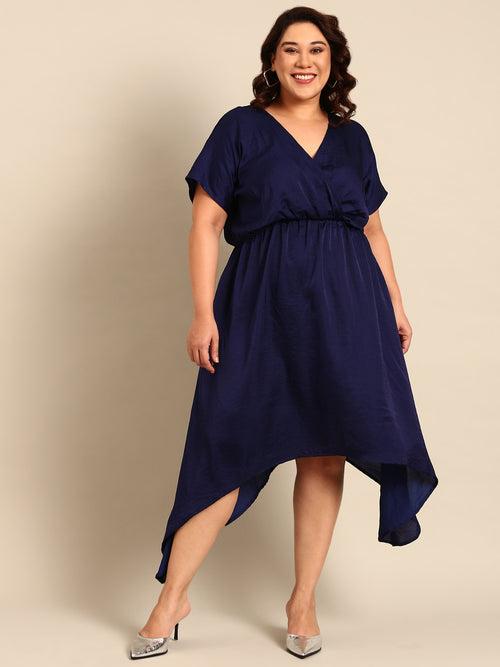 Navy Hammer Satin Dress