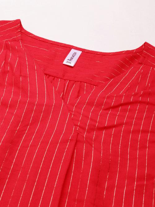 Red Lurex Front Pleat Top