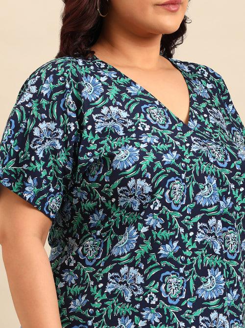 Navy Floral Printed Top