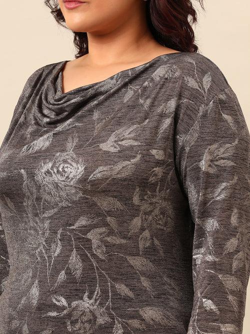 Silver Metallic Print Cowl Top