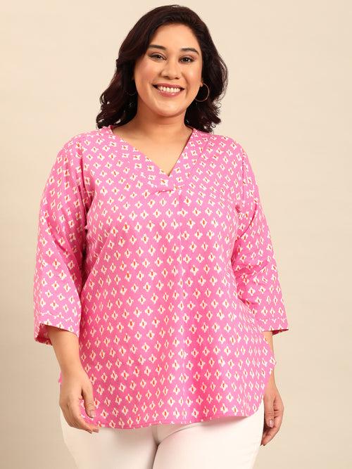 Pink Ikkat Printed Top