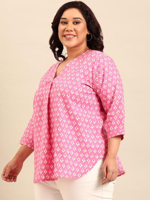 Pink Ikkat Printed Top