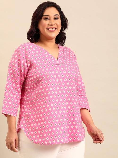 Pink Ikkat Printed Top