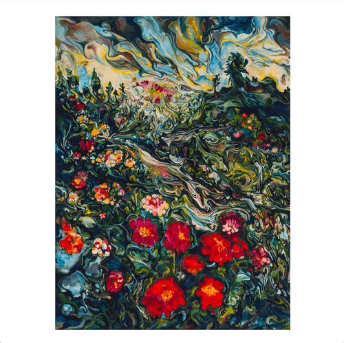 Maria Calandra, Time of the Zinnia, 2023; Hand-Embellished, Signed and Numbered Limited Edition Print