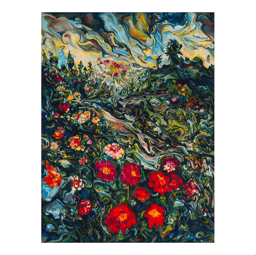 Maria Calandra, Time of the Zinnia, 2023; Hand-Embellished, Signed and Numbered Limited Edition Print