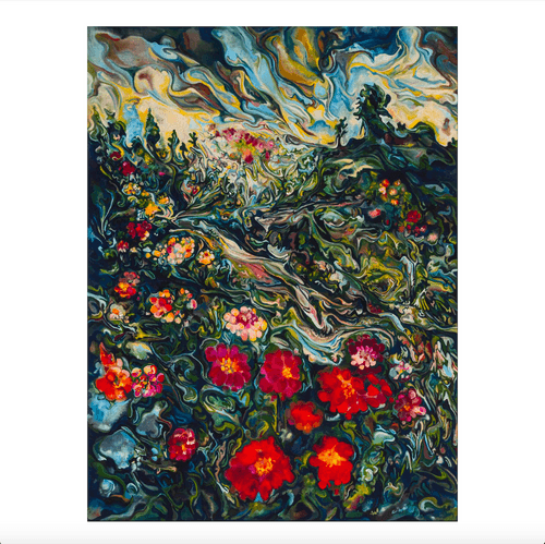 Maria Calandra, Time of the Zinnia, 2023; Hand-Embellished, Signed and Numbered Limited Edition Print