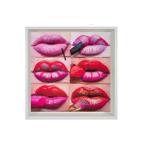 Gina Beavers, Florescent Lip, 2021; Hand-Embellished, Signed, and Numbered Limited Edition Print - Artist Proof, Shadowbox-Framed in White Wood