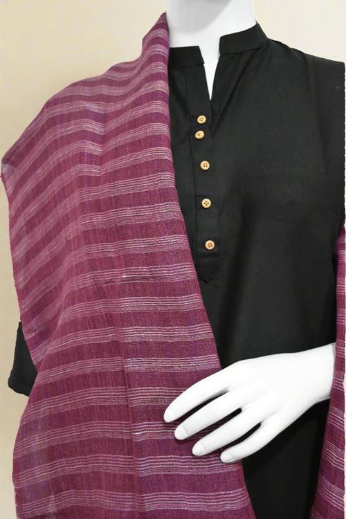 Linen Silk Stole | Berry Crush with White pinstripes