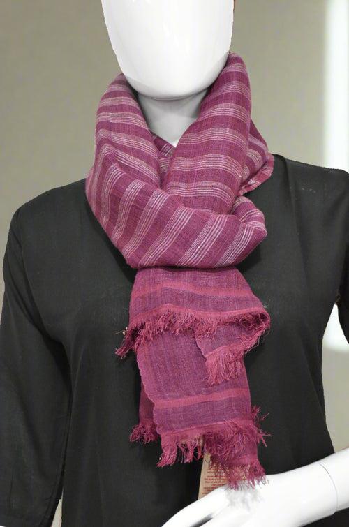 Linen Silk Stole | Berry Crush with White pinstripes