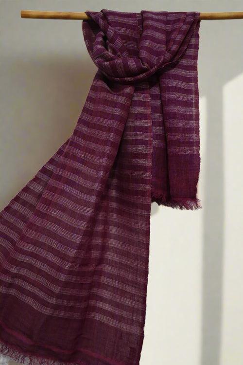 Linen Silk Stole | Berry Crush with White pinstripes