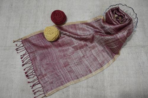 Pure Silk Stole | Raspberry with Gold border