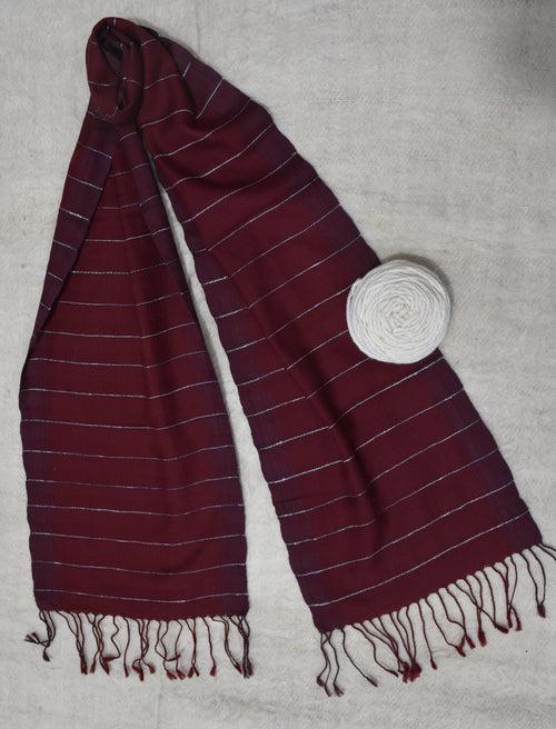 Pure Wool Scarf | Maroon with White Stripes