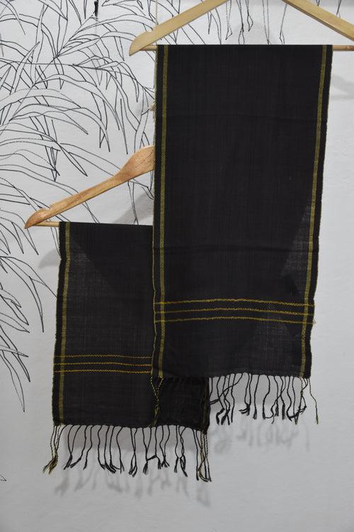 Pure Wool Scarf | Black with Yellow Border