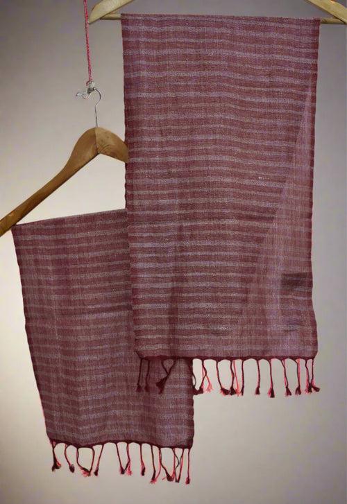 Linen Wool Scarf | Crimson with White Stripes