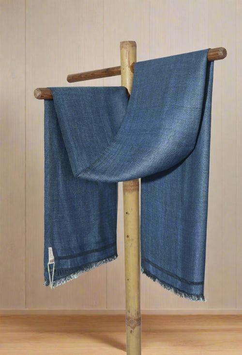 Linen Silk Stole | Indigo Blue with Grey Border