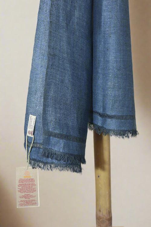 Linen Silk Stole | Indigo Blue with Grey Border