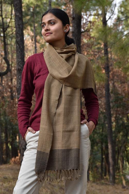 Pure Woolen Stole | Beige with Black border