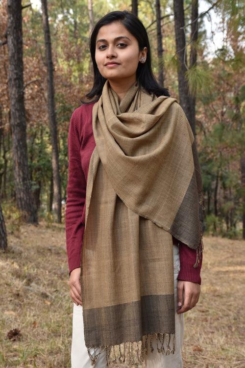 Pure Woolen Stole | Beige with Black border