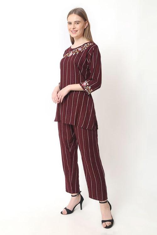 Maroon Hand Embroidery Co-ord Set