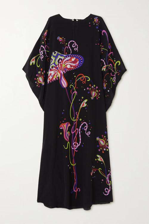 Black Neon Splash Kaftan Dress