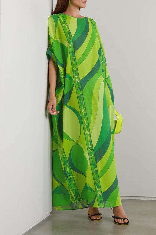Leafy Green Kaftan Dress