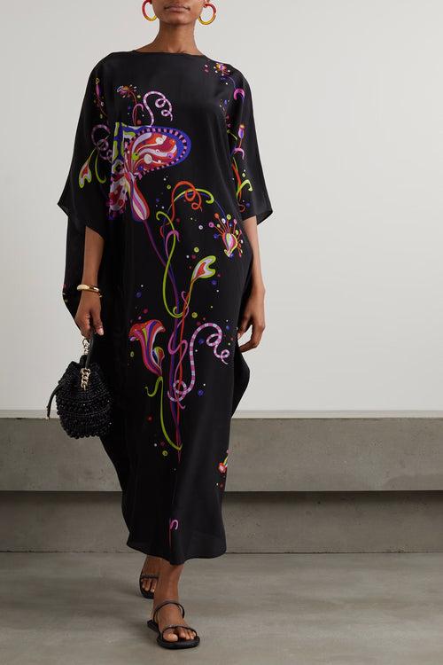 Black Neon Splash Kaftan Dress