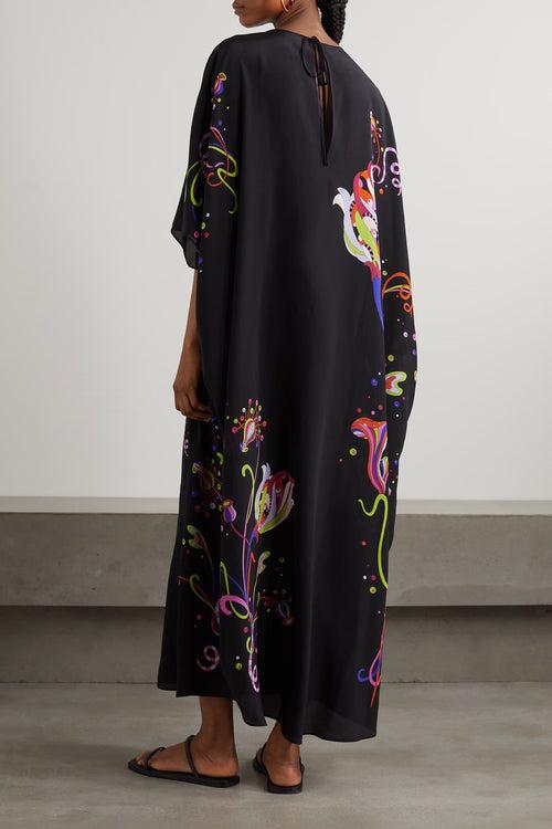 Black Neon Splash Kaftan Dress