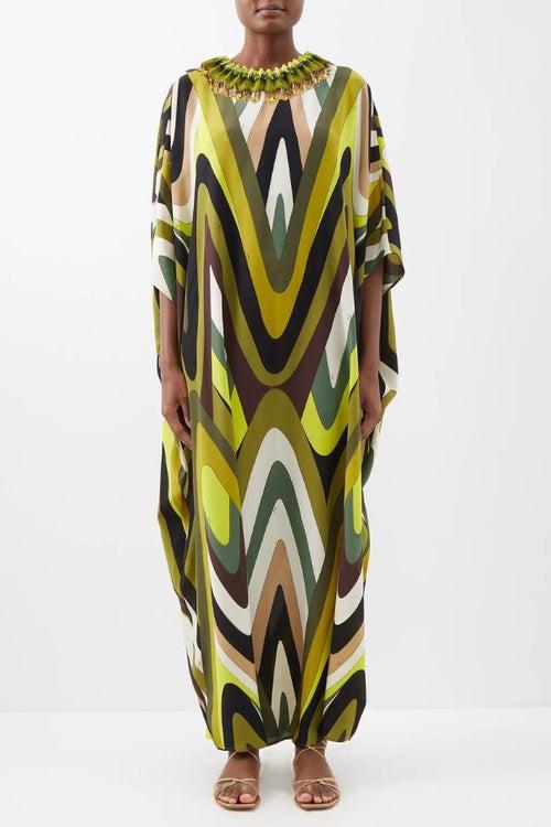 Asymmetric Silk Crepe Kaftan