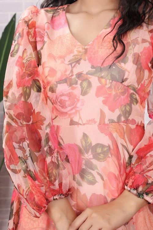 Peach Floral Printed Dress