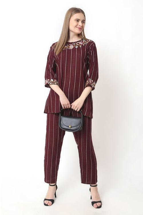 Maroon Hand Embroidery Co-ord Set