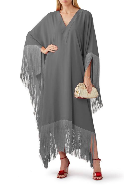 Grey V- Neck Fringe Kaftan Dress