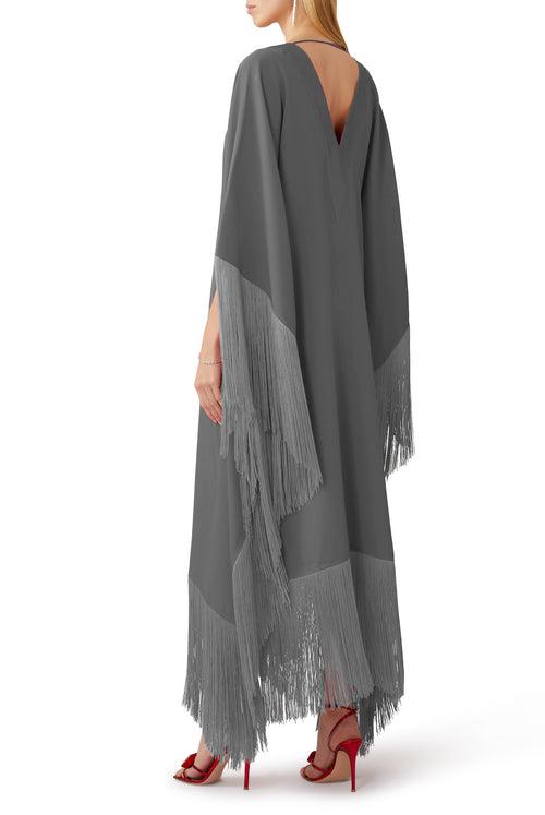 Grey V- Neck Fringe Kaftan Dress