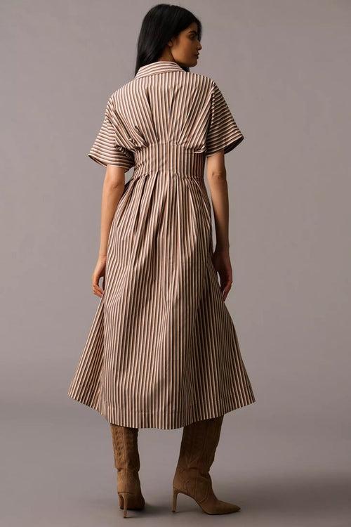 Front-Button Pleated Shirt Dress