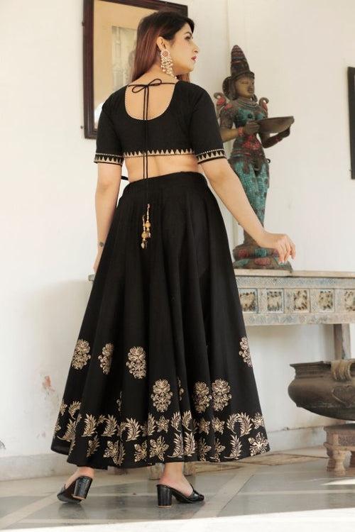 Black Hand Block Printed Lehenga Choli Set