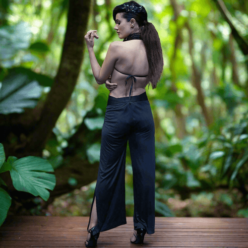 Black White Pleated Bikini Top with Pants