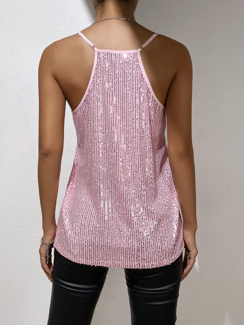 Spaghetti Strap Sleeveless Sequin Cami Top