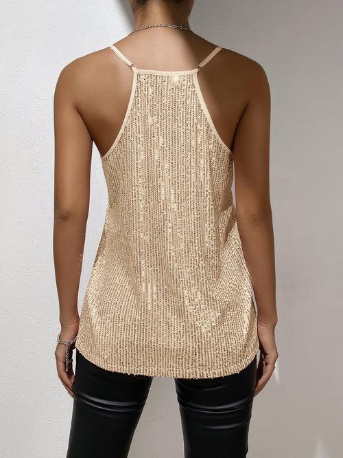 Spaghetti Strap Sleeveless Sequin Cami Top