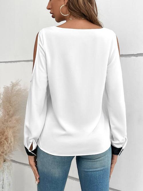 Spaghetti Strap Contrast Sequin Cold Shoulder Blouse Top For Women