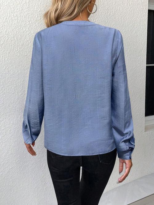 Solid Notched Neckline Woven Shirt