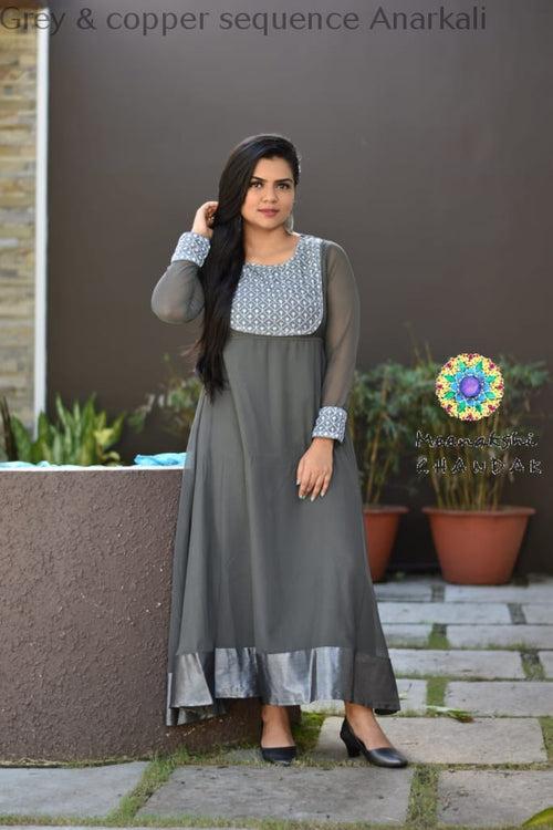 Grey & copper sequence Anarkali