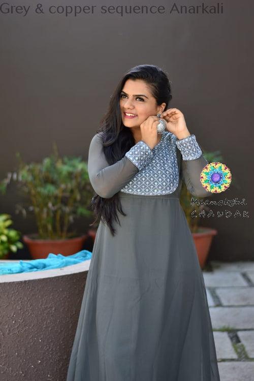 Grey & copper sequence Anarkali