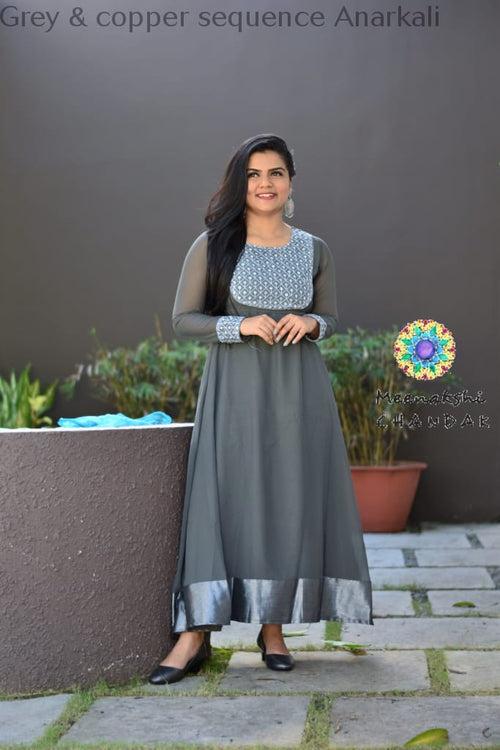 Grey & copper sequence Anarkali