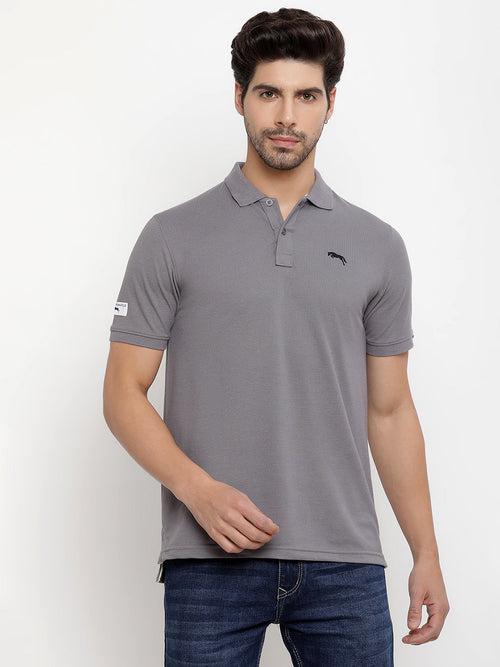 JUMP USA Men Solid Melange Polo Collar Cotton T-shirt