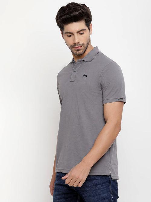 JUMP USA Men Solid Melange Polo Collar Cotton T-shirt