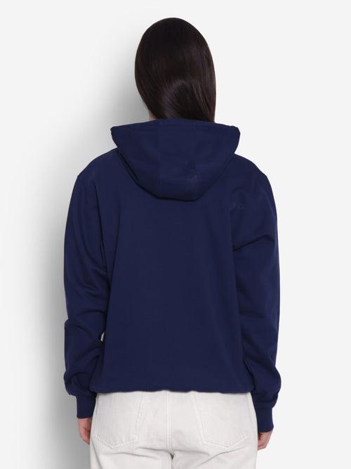 JUMP USA Women Solid Navy Blue Hoodie