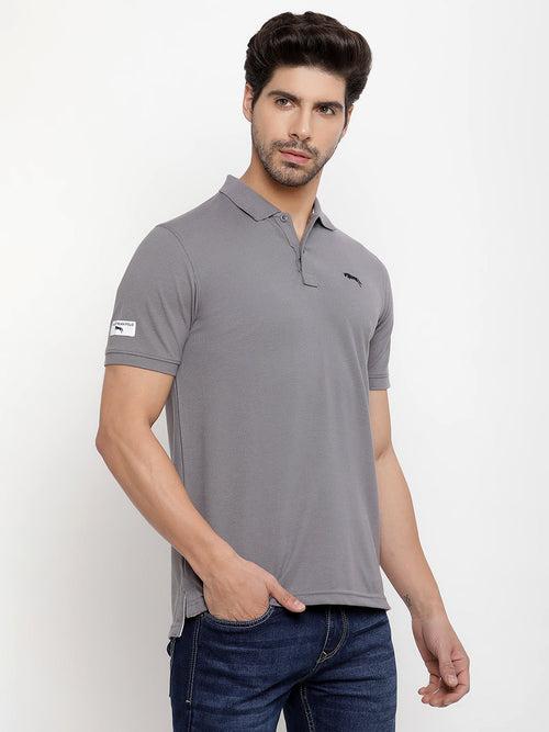 JUMP USA Men Solid Melange Polo Collar Cotton T-shirt