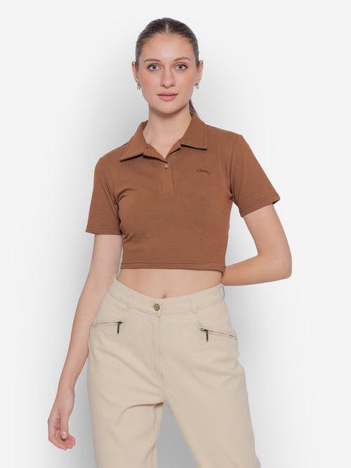 JUMP USA Pure Cotton Short Sleeve Polo Crop Top