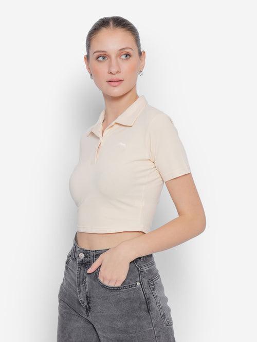 JUMP USA Pure Cotton Short Sleeve Polo Crop Top