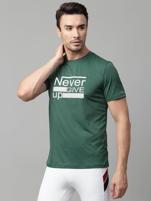 JUMP USA Mens Green Typography Printed Polyester T-shirt